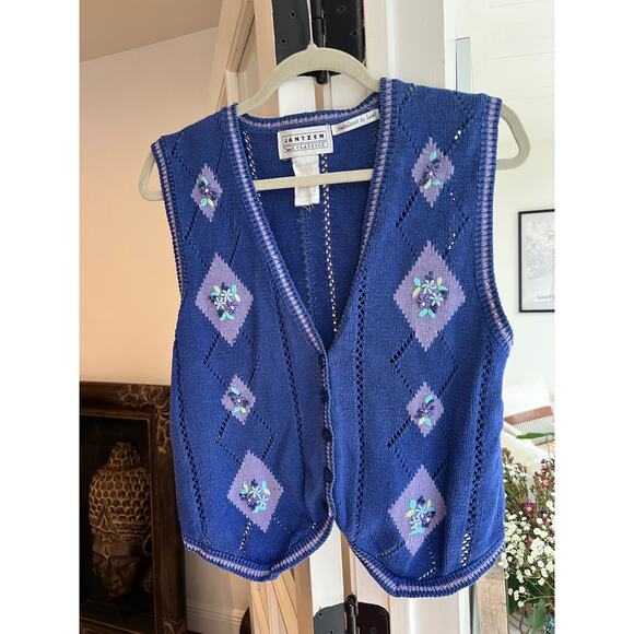 Vintage Jantzen Classics Blue Embroidered Vest, S/M - Picture 6 of 6